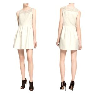 ZARA Woman | Women Ivory Textured Structured Lace Yoke Pleated Mini Dress size M
